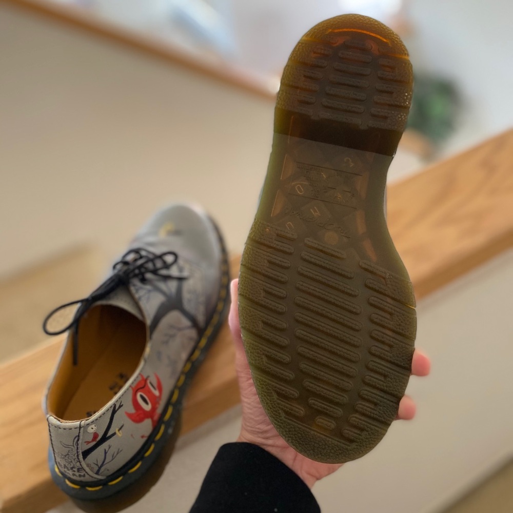 Dr. Martens Gray Graphic Lace-Up Shoes with Black Laces and Yellow Stitching - Picture 5 of 5